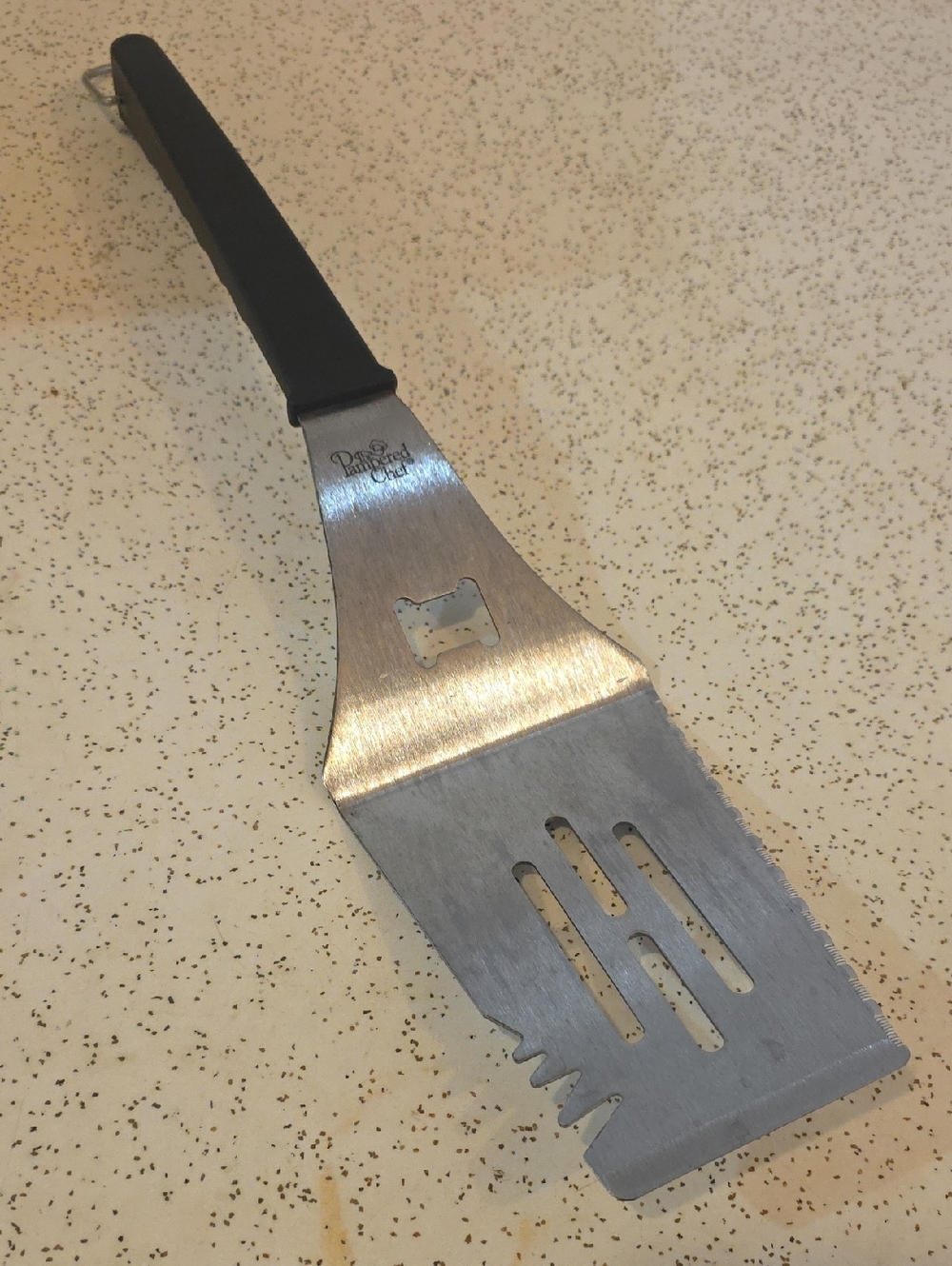 The Pampered Chef Stainless Bar-B-Boss Grill Spatula Multi Tool Black Handle 17"